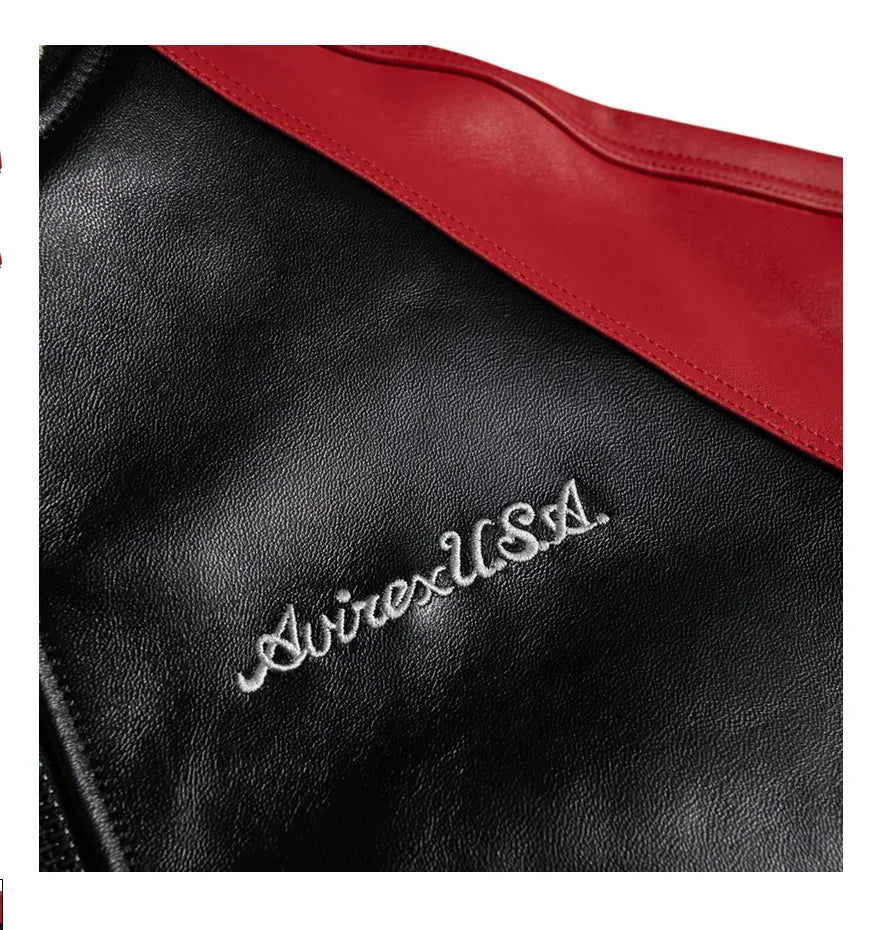 Avirex New Europe Antique Sheepskin Baseball 100% Genuine Leather Varsity Jacket Embroidered Logo Fashion US Size men's Coat Top