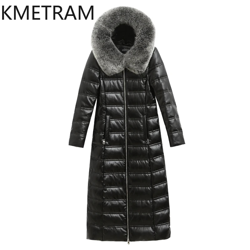 KMETRAM Winter Long Length Coats for Women Clothing Sheepskin Down Jackets White Duck Down Fox Fur Collar Casaco Feminino