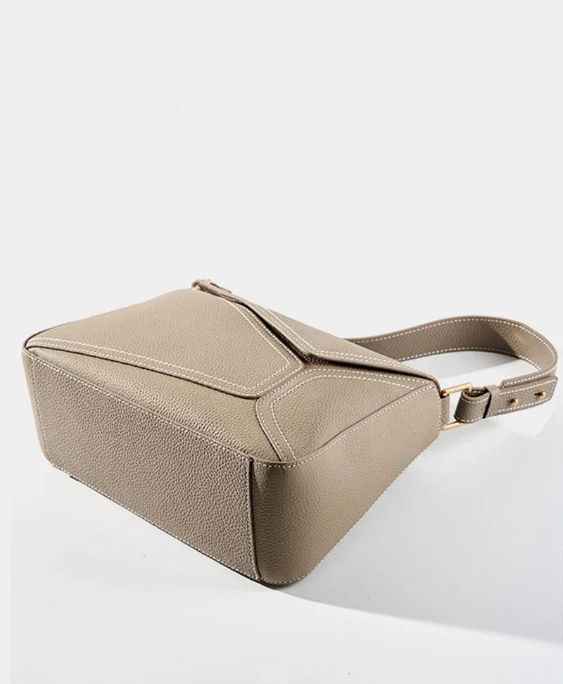 Women Genuine Leather Pillow Shoulder Bag – Geometric Design – Coffee, Khaki, Brown