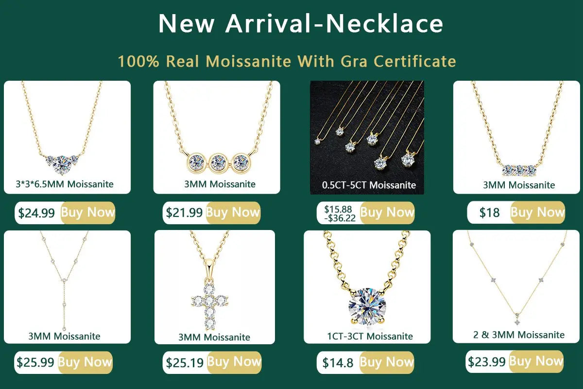 Lnngy Sparkling 3mm&1.8mm Round Moissanite Necklace 925 Sterling Silver Fashion V-Shape Necklaces for Women Fine Jewelry Gift