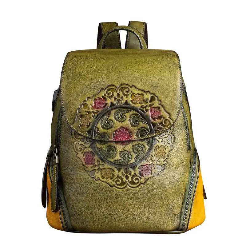 MOTAORA Fashion Backpack Retro Genuine Leather Backpacks For Women New Handmade Embossed Vintage Bag China Style Backpack Ladies
