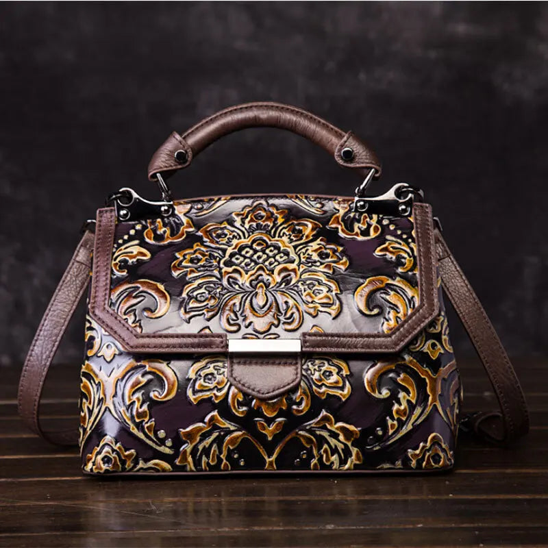 MOTAORA Womens Genuine Leather Luxury Handbag Handmade Embossed Vintage Shoulder Crossbody Bag New Arrival