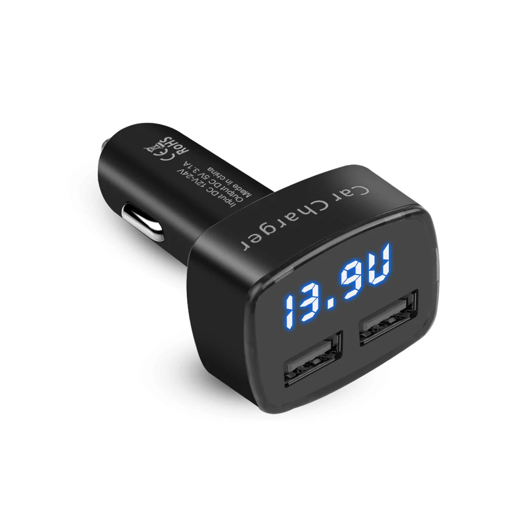 4 In 1 Car Charger Quick Charge 3.1A Dual Usb LCD Display With Temperature/voltage/current Meter Tester Adapter Digital Display