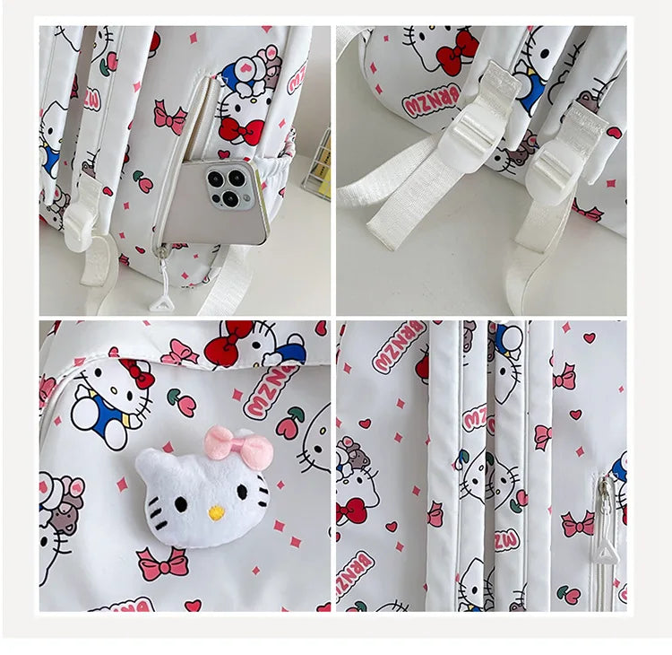 2024 Sanrio Cute Kuromi Melody Cinnamoroll Large Capacity Backpack Boys Girls Cartoon Hello Kitty Kawaii Canvas Schoolbag