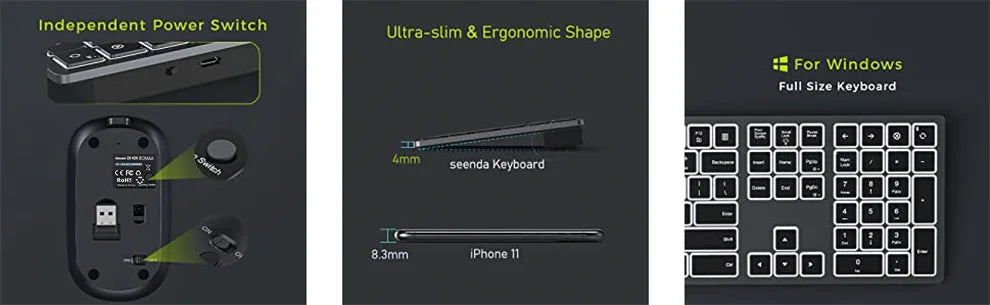 Jomaa Full-Size Backlight Wireless Keyboard and Mouse Combo for Laptop PC USB Silent Click Keyboard Mouse Set Rechargeable Spain