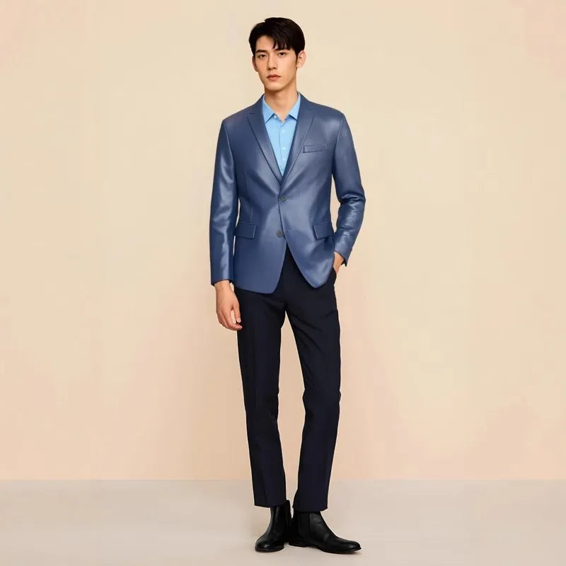 Men's Genuine Sheepskin Leather Blazer – Business Casual Spring Autumn Jacket