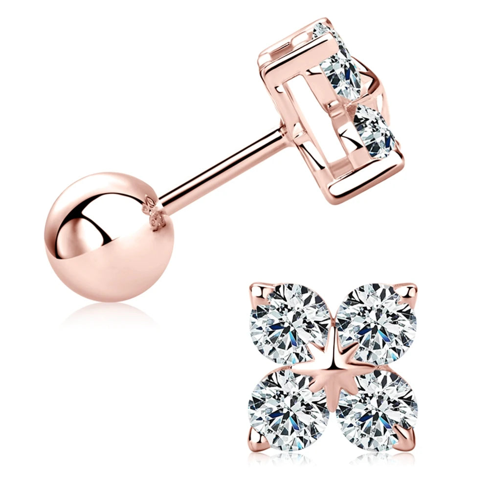 Lnngy Certified Four Leaf Clover 3mm Moissanite Earrings For Women 925 Sterling Silver Stud Earrings Moissanites Jewelry Gift
