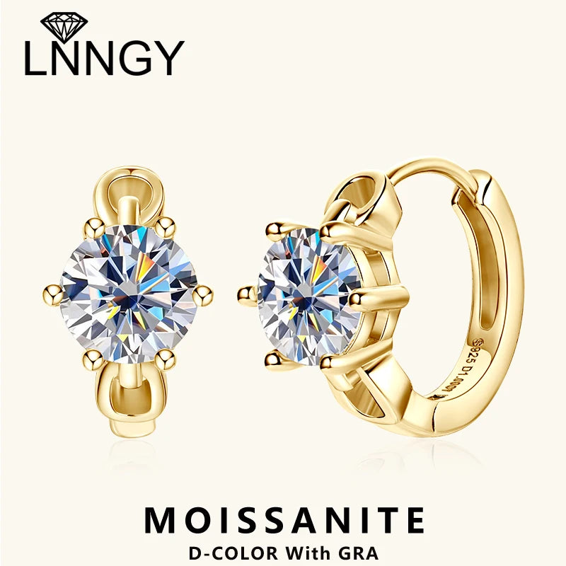 Lnngy Shining1CT Round Moissanite Hoop Earrings With Certificate 925 Sterling Silver Six Claw Earring 2025 Jewelry New Arrivals