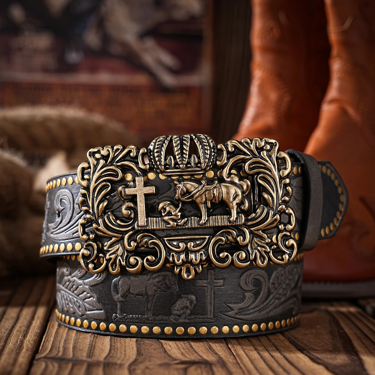 A Western-style PU material belt for both men and women, a casual, retro and classic personalized belt