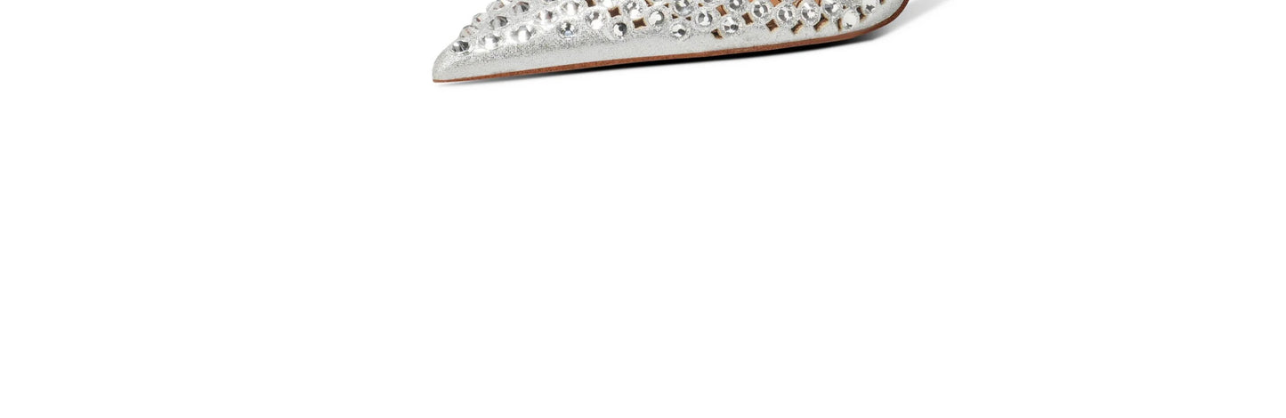 Silver Water Drop Shiny Diamond Slingback Sandals Girls Luxury Party Pointed Stilettos Gold Leather Cover Heels Shoes