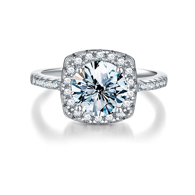GRA 0.5ct 1ct D Real Moissanite Diamond Wedding Halo square Rings for Women Original 925 Sterling Silver Luxury Fine Jewelry
