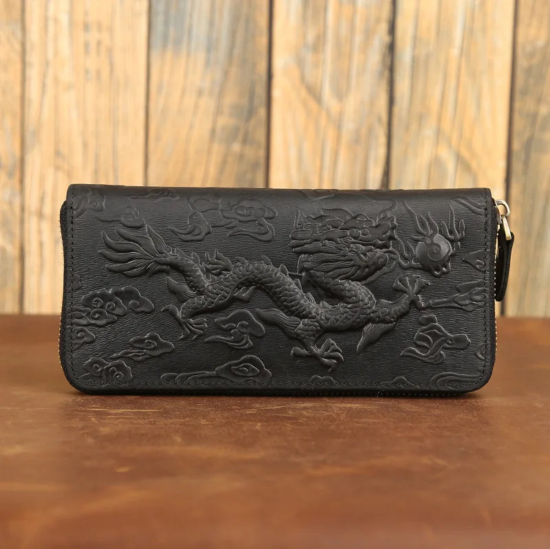 MOTAORA Chinese Style Creative Design Wallet Unisex Retro Embossed Wallets Dragon Pattern Long Men Card Holder Handmade Purse