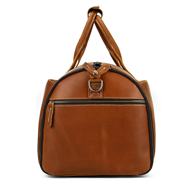 Crazy Horse Leather Folding Suit Bag Man Business Travel Bag With Shoe Pocket Clothes Cover Luggage Duffel Bag Man Bag For Suits