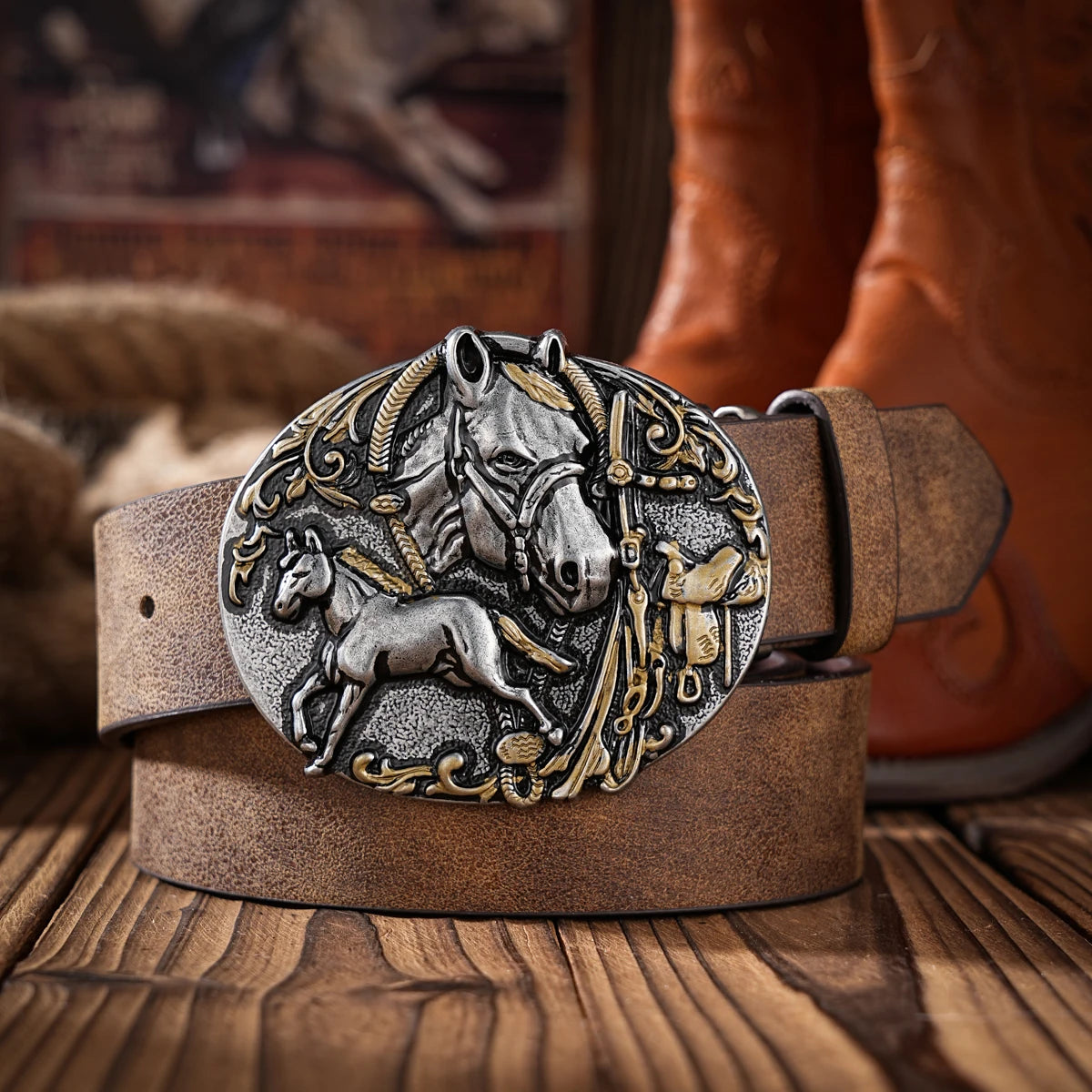 A Western-style PU material belt for both men and women, a casual, retro and classic personalized belt