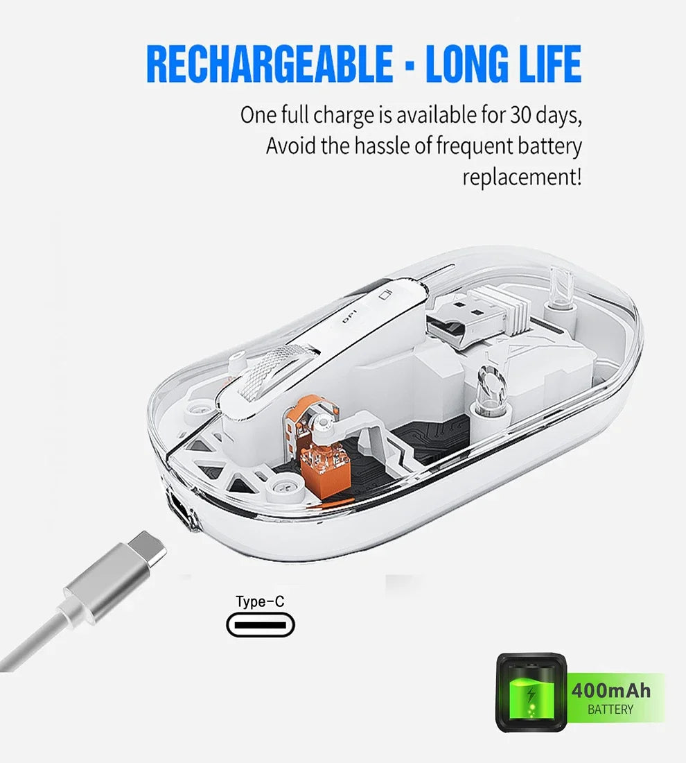 Foldable Keyboard and Mouse,Bluetooth5.1 Dual Modes Wirless Transparent Keyboard Rechargeable Full-Size Portable Travel Keyboard