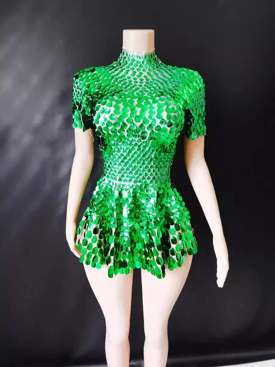 Sexy Black Shell Sequins Mini Dress – Stage, Club & Birthday Performance Wear