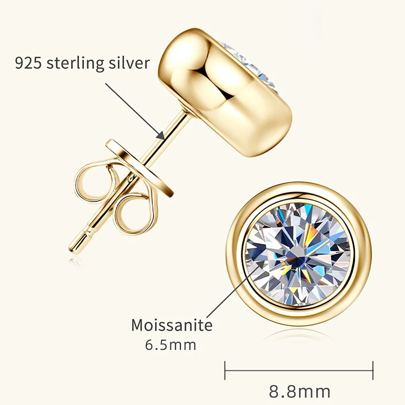 Lnngy GRA Certified 5mm/6.5mm Moissanite Earring 925 Sterling Silver Round Bubble Stud Earrings for Women Daily Jewelry Gift