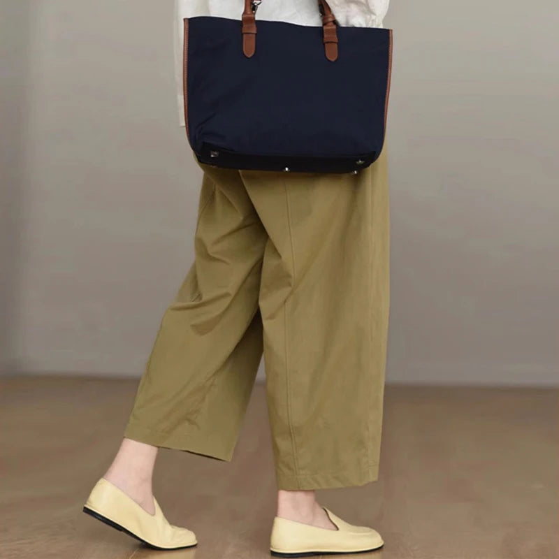 Retro Workwear Wide Leg Pants Women's High Waist Loose Casual Versatile Nine Point Straight Cut Carrot Pants Artistic Sle