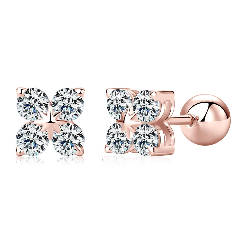 Lnngy Certified Four Leaf Clover 3mm Moissanite Earrings For Women 925 Sterling Silver Stud Earrings Moissanites Jewelry Gift