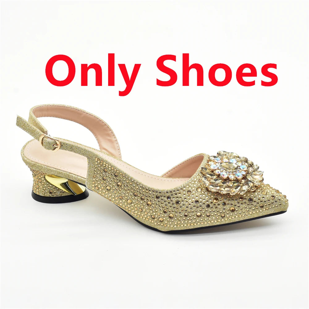New Italian Shoe and Bag 2025 High Quality Luxury Full Diamond Italian Shoes and Bags Matching Set Decorated with Rhinestone