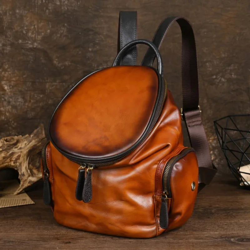 MOTAORA New Retro Cowhide Women's Backbag Genuine Leather Solid Color Handbag Large Capacity Soft Travel Schoolbag Shoulder Bag
