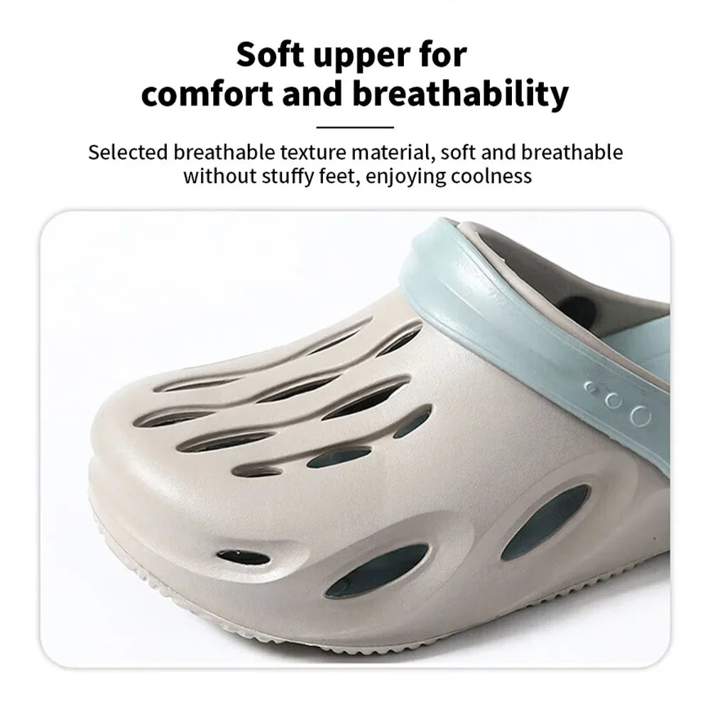 Summer Men's Fashion Beach Sandals Clogs Thick Sole Slipper Waterproof Anti-Slip Sandals Flip Flops Non-slip Soft EVA Hole Shoes