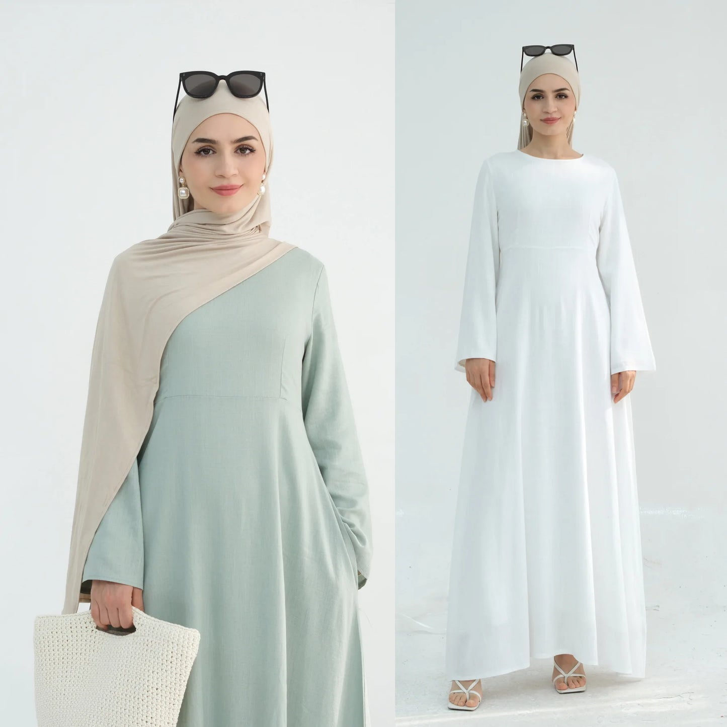 2025 Linen Pink Abaya Eid Ramadan Modest Maxi Dress Solid Color Robe Arabe Elegant Women Muslim Dresses Caftan Marocain Femme