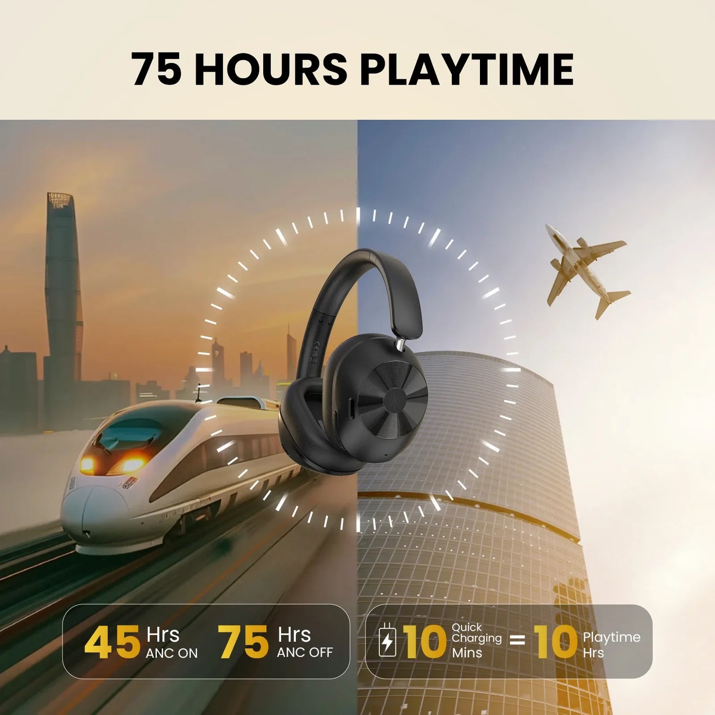 Oneodio A5 Bluetooth 5.4 Headphones 43dB Hybrid Active Noise Cancelling Over Ear Wireless Headset Hi-Res LDAC Audio With ENC Mic