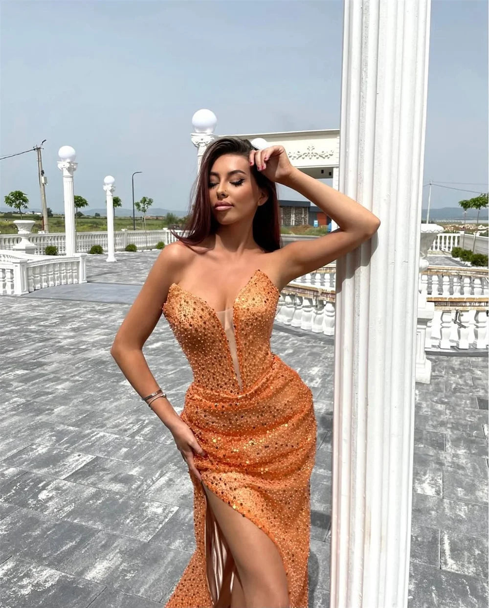 Mila Sexy Sweetheart Neck Customized Party Dresses Sleeveless Mermaid Prom Dresses Side High Split Floor-Length Evening Dresses