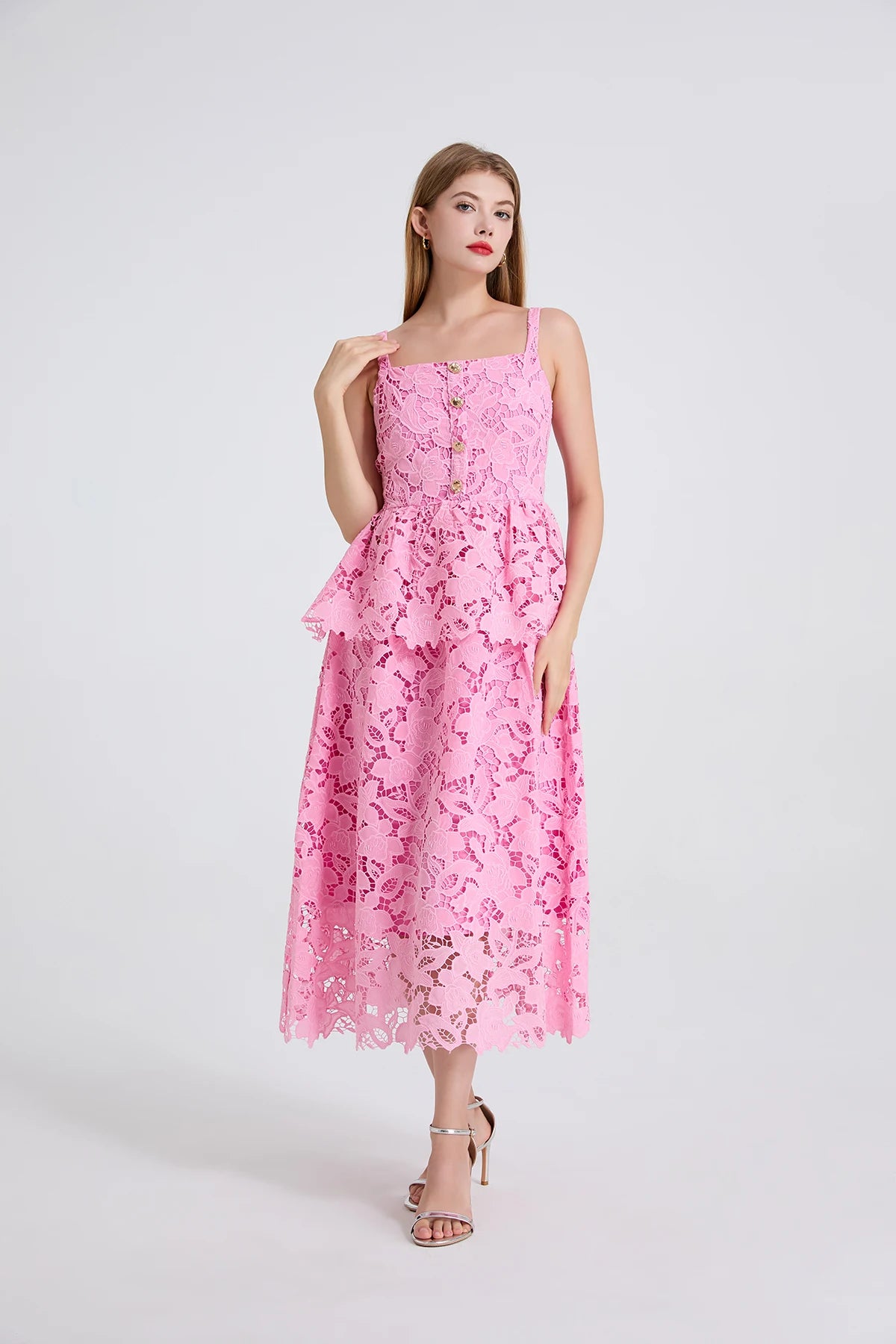 Women's Dress New Flower Embroidery Square Collar Long Dresses for Summer 2025 Backless Sleeveless Midi Dresses Party Dresses
