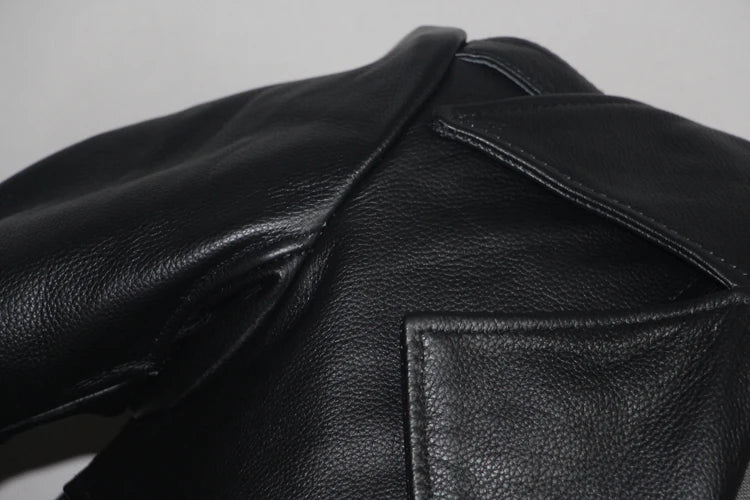 Men's Leather Trench Coat, Genuine Cowhide, Double Breasted, Extended Length Trench Long Coat Windproof Belt, Autumn Winter,6XL