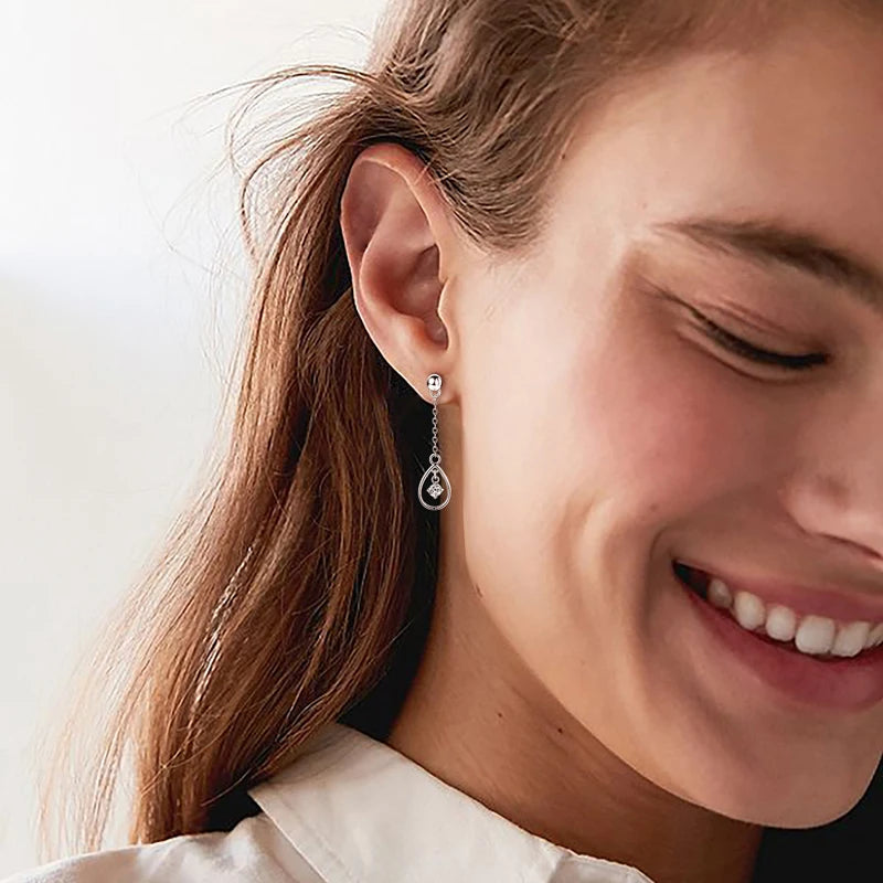Lnngy Exquisite Round Cut 3mm Moissanite Earrings For Women 925 Sterling Silver Waterdrop Dangle Earring Wedding Jewelry Gift
