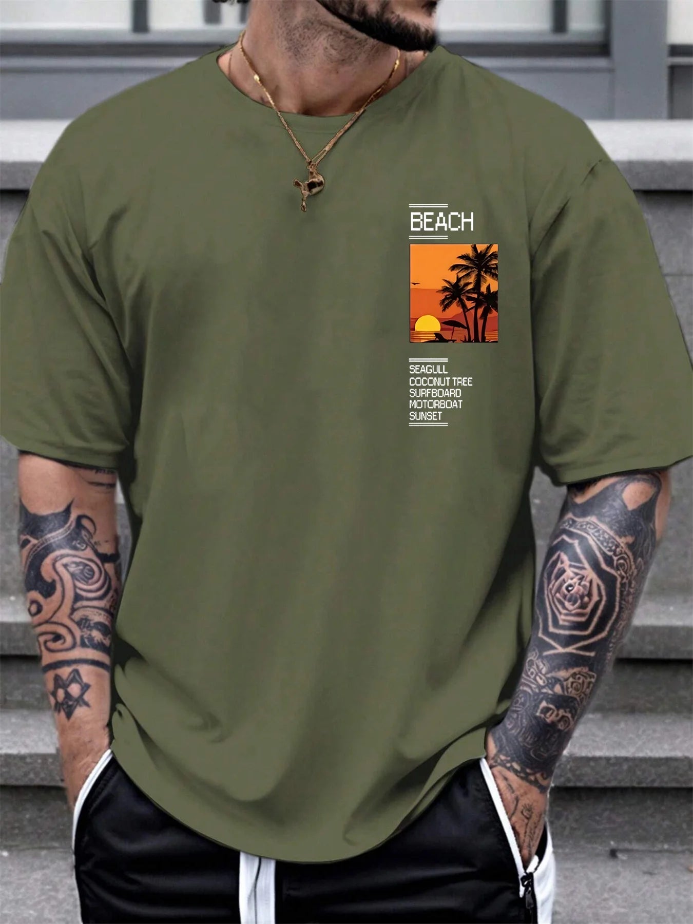 Men’s Summer 100% Cotton Casual T-Shirt Coconut Tree & Slogan Print | Loose Fit | Everyday Comfort