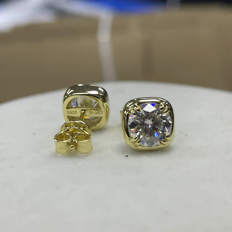 Lnngy Sparkling 6.5MM 1CT Moissanite Earrings For Women Certified 925 Sterling Silver Square Shape Stud Earring 2025 New Jewelry
