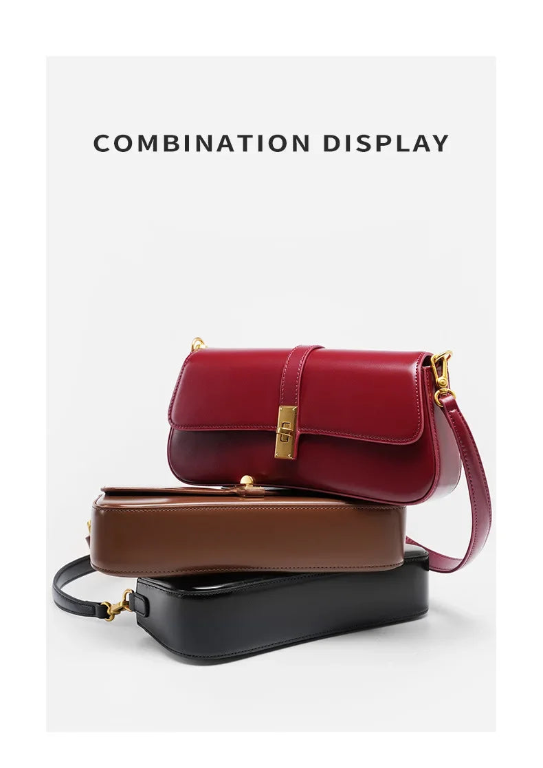 Cowhide Women's Shoulder Bag Luxury Designer Genuine Leather Women Crossbody Square Bags High Quality Fashion Female Handbag