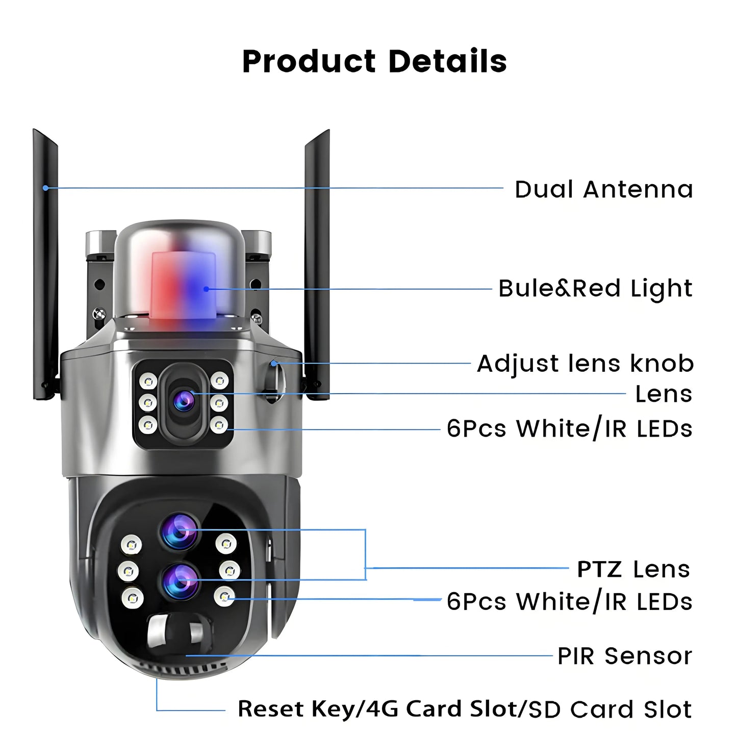 Solar Outdoor Surveillance Camera 4G Sim 6K 12MP Three Lens 10 Digital Zoom Wireless Cctv PTZ IP66 Security Solar Panel Cameras