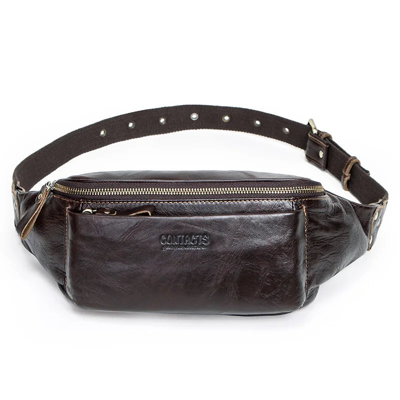 MOTAORA Men's Genuine Leather Waist Bag Multifunctional Chest Pack for Travel & Sports Anti-Theft Phone Pouch Gym Crossbody Bag