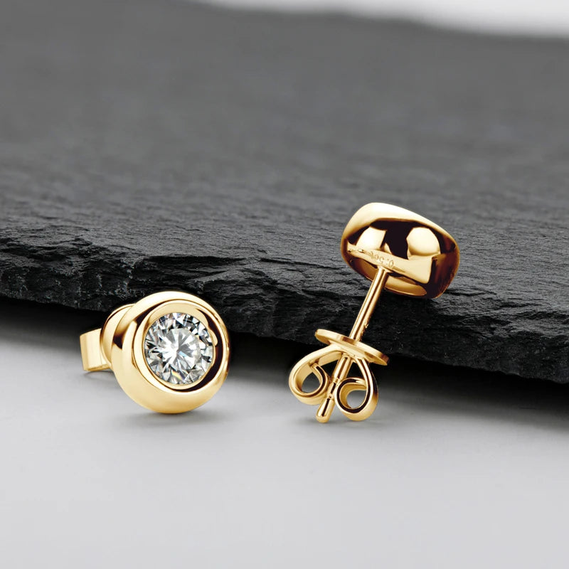Anziw 925 Silver Set 2ct Moissanite Pendant Necklace 1ct 0.5ct Stud Earrings 18K Gold Plated Jewelry Sets for Women Wedding Gift
