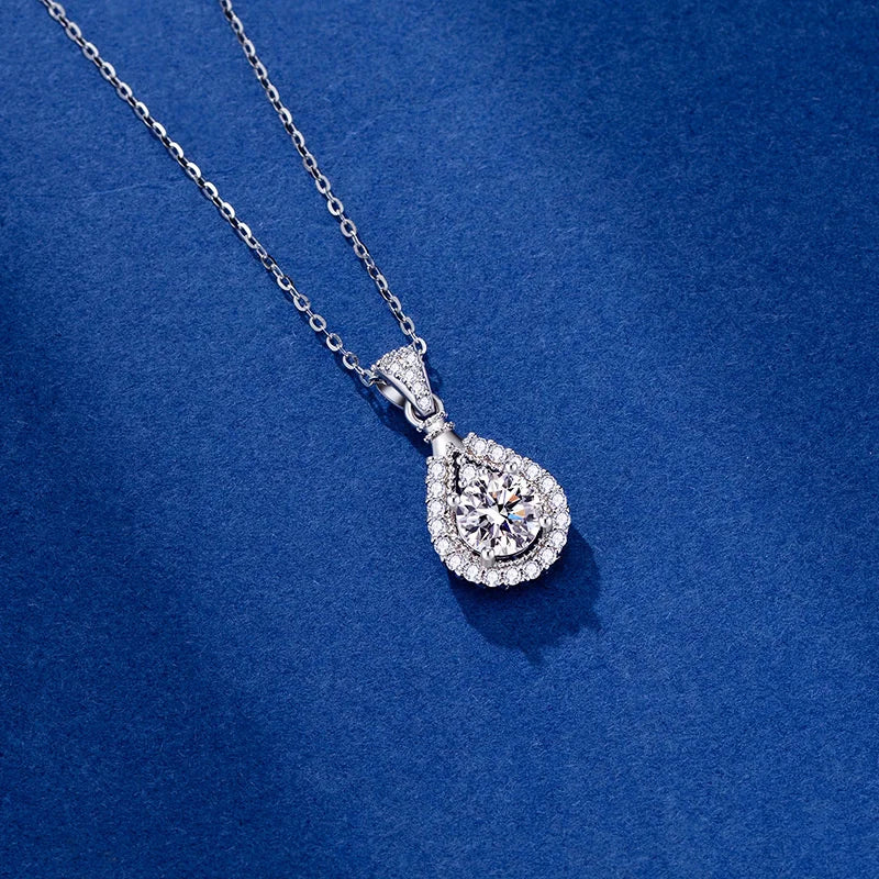 JoyceJelly 1CT Colorful Moissanite Necklace Sterling Silver 925 Jewelry Female Water Drop Shaped Pendant Top Quality Dating Gift
