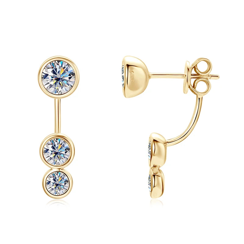 Lnngy Front Back Double Sided Moissanite Stud Earring Pendientes Plata 925 Sterling Silver Earrings For Women 2 in 1 Ear Jewelry