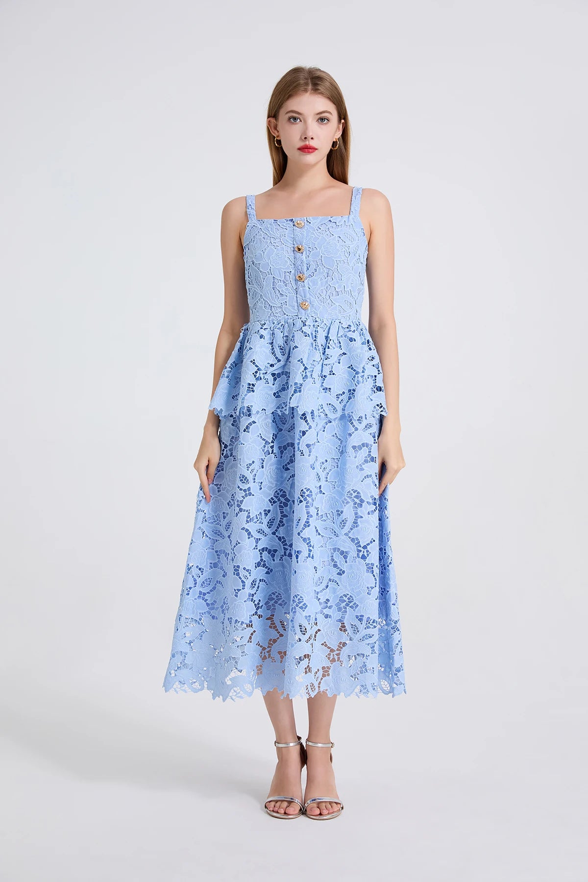Women's Dress New Flower Embroidery Square Collar Long Dresses for Summer 2025 Backless Sleeveless Midi Dresses Party Dresses