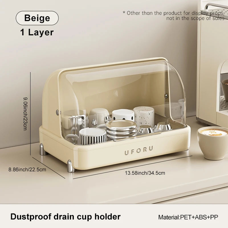 UFORU Dust-proof drain cup holder multi-function household teacups with cover large capacity milk bottle coffee cup organizer