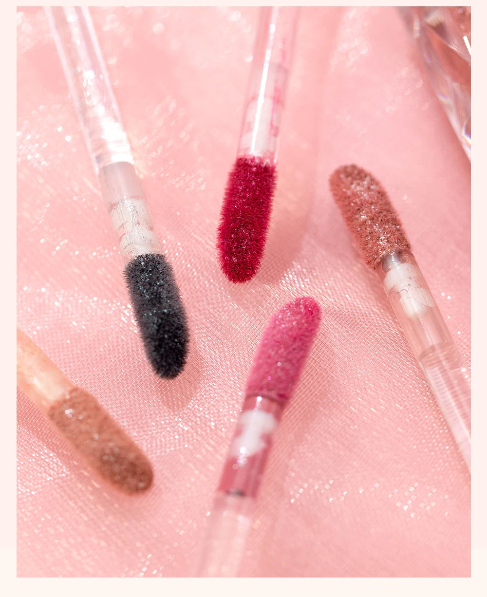 QIBEST Shimmer Lip Gloss Diamond Glitter Lip Tint Waterproof Long Lasting Matte Liquid Lipstick Red Purple Lipgloss Women Makeup