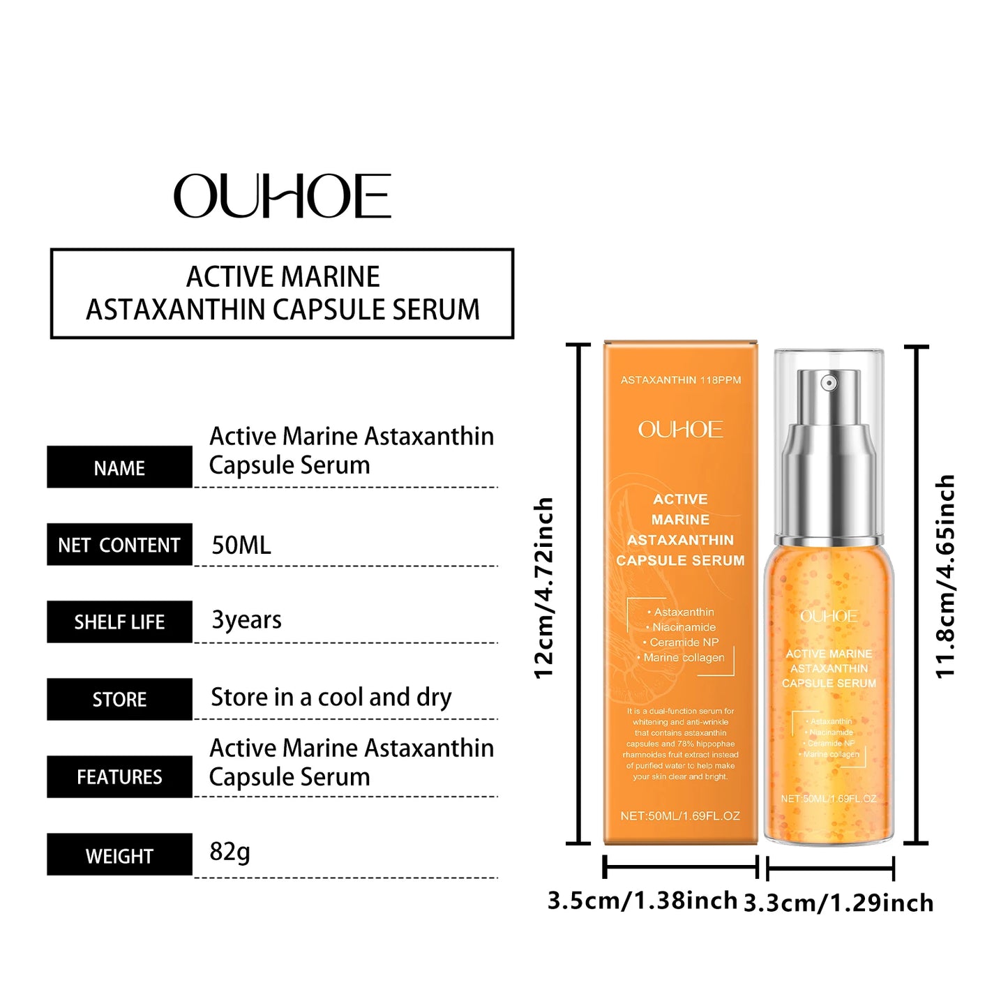 Collagen Astaxanthin Face Serum Fade Dark Spots Pigmentation Anti Aging Rejuvenation Hydrating Brightening Skin Care Essence