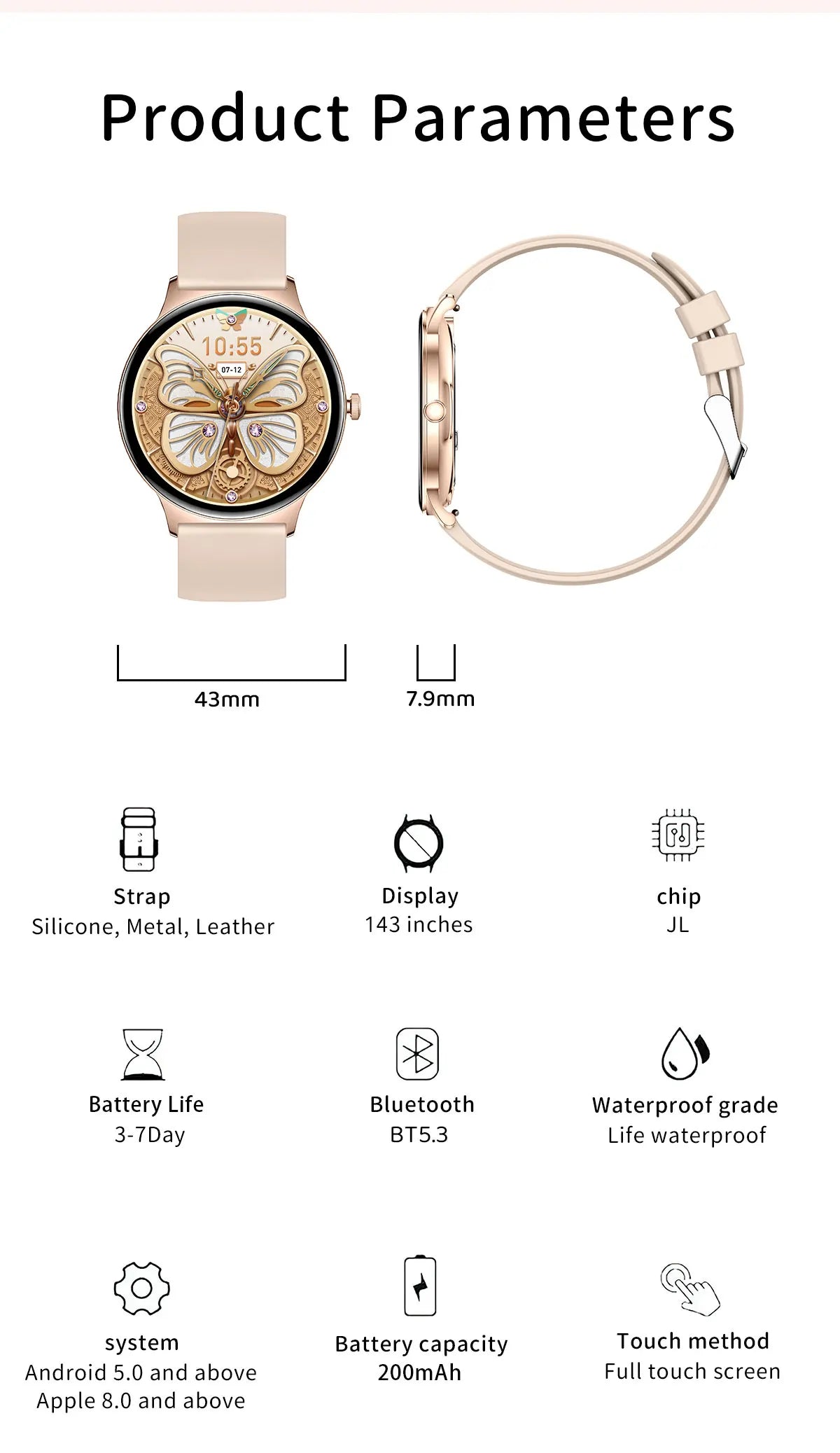 LIGE New 1.43" Bluetooth Call Smartwatch Women Men 466*466 AMOLED Full touch Screen Women Smartwatches Ladies For Android ios