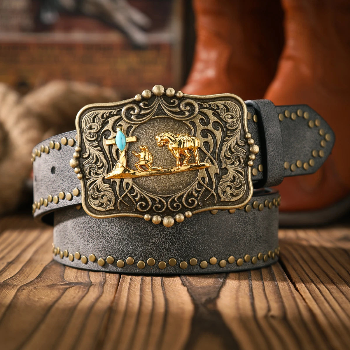 A casual and retro belt, a waist accessory for Western-style clothing, metal buckle, PU belt, suitable for both men and women