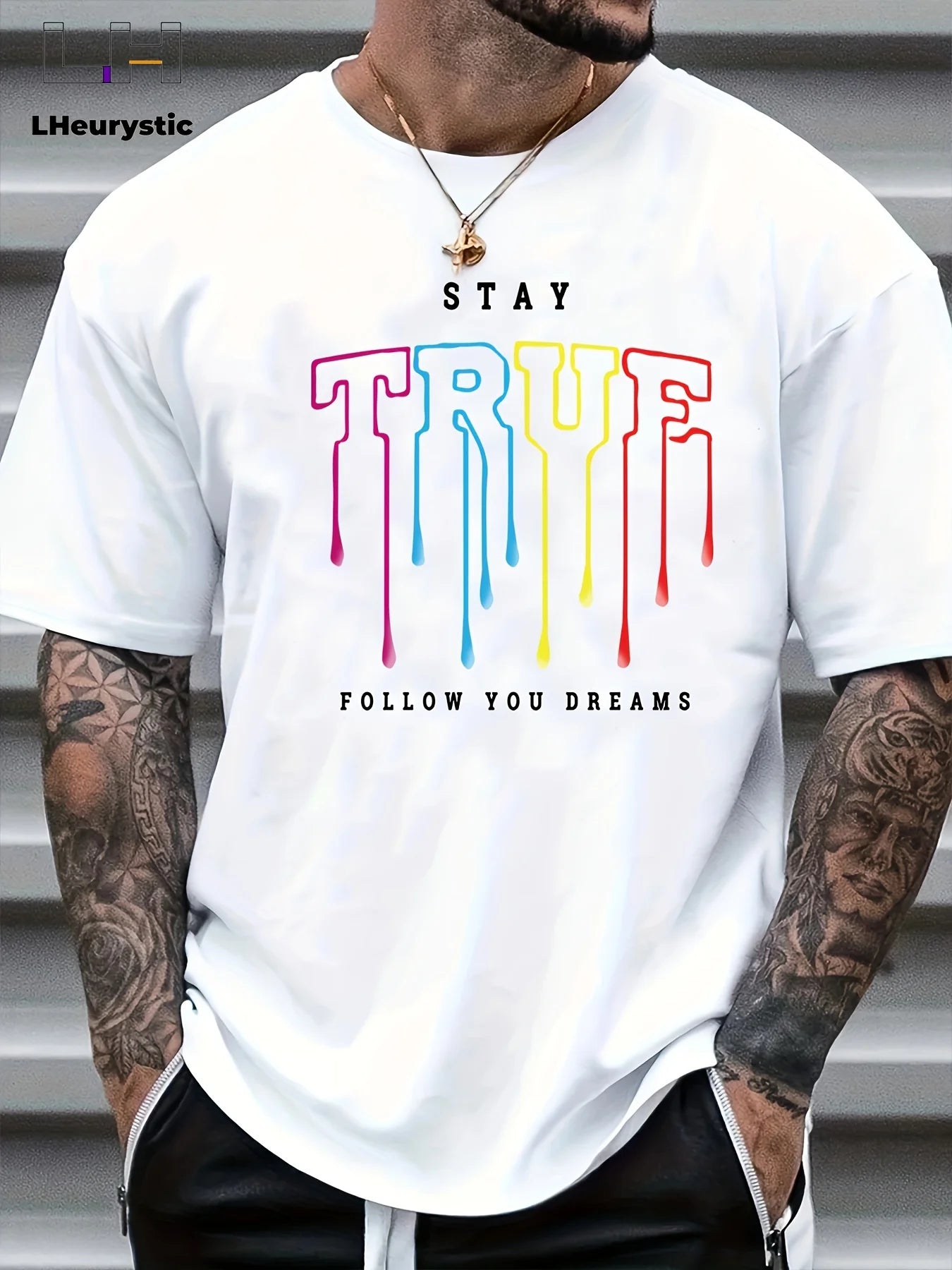 Men’s Summer 100% Cotton Casual T-Shirt,“Stay” Letter Print | Loose Fit | Round Neck | Breathable Comfort