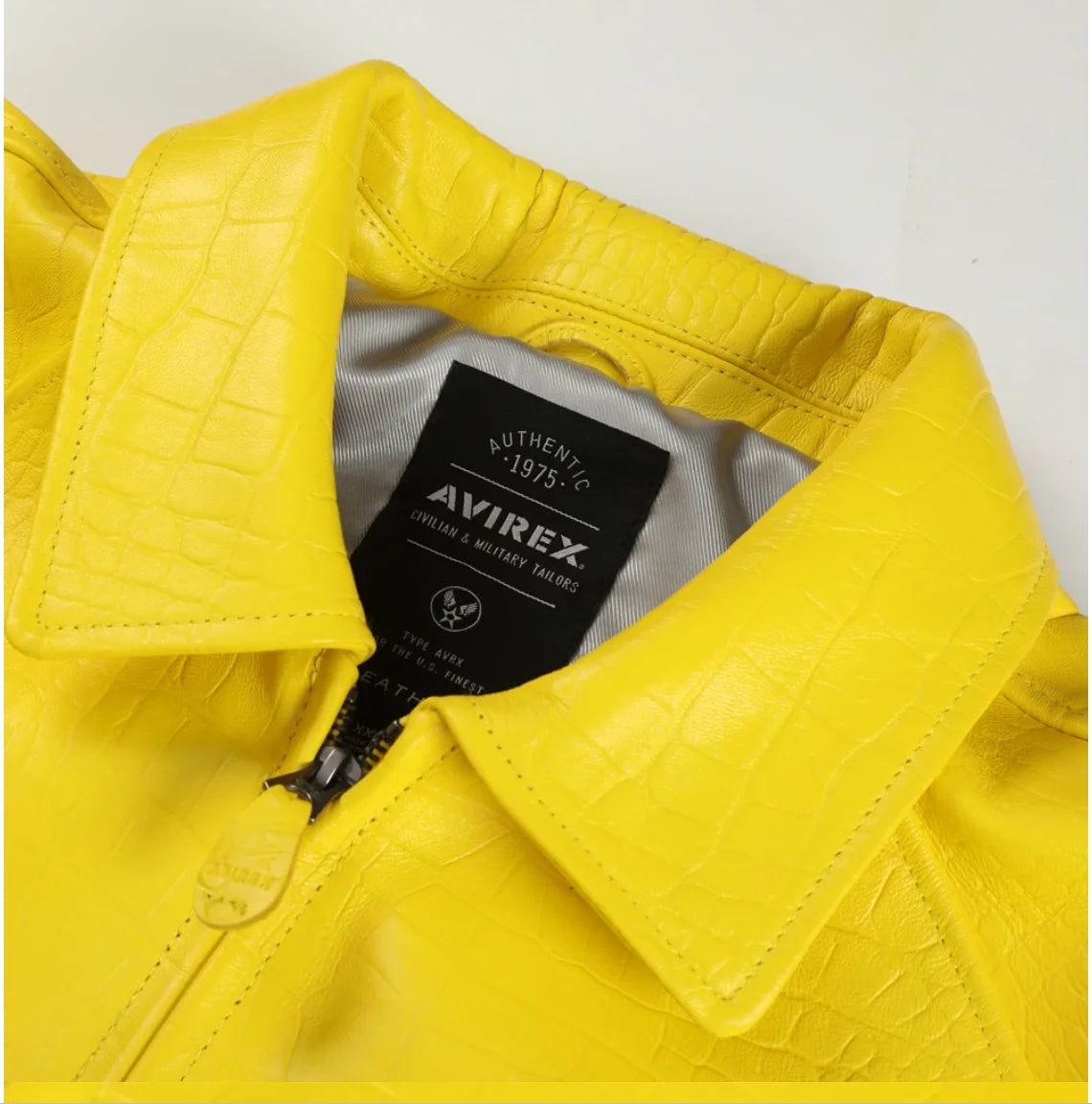 AVIREX new men's genuine leather jacket France 1.5 mm thick sheepskin embroidered crocodile pattern flight suit baseball coat