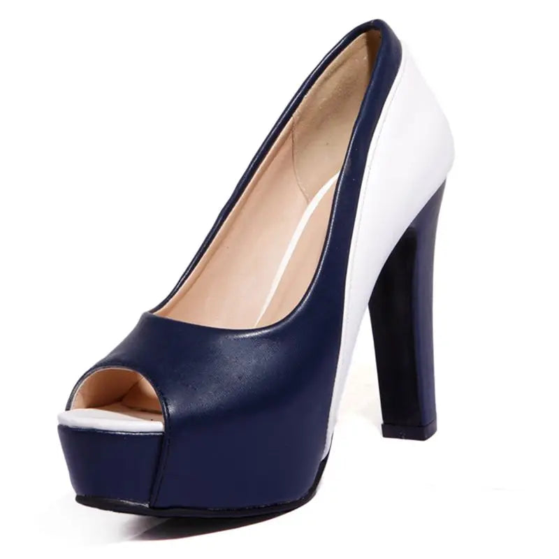 REAVE CAT Sexy Women’s Peep Toe Sandals 10cm High Square Heel Platform Slip-On Party Shoes Plus Sizes EU 32-50 Mixed Colors