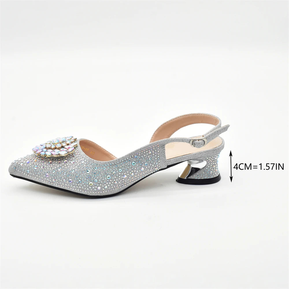 New Italian Shoe and Bag 2025 High Quality Luxury Full Diamond Italian Shoes and Bags Matching Set Decorated with Rhinestone